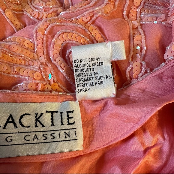 Oleg Cassini Black Tie Peachy Pink Sequin Beaded Mini Dress Embellished size 12 - Picture 13 of 14